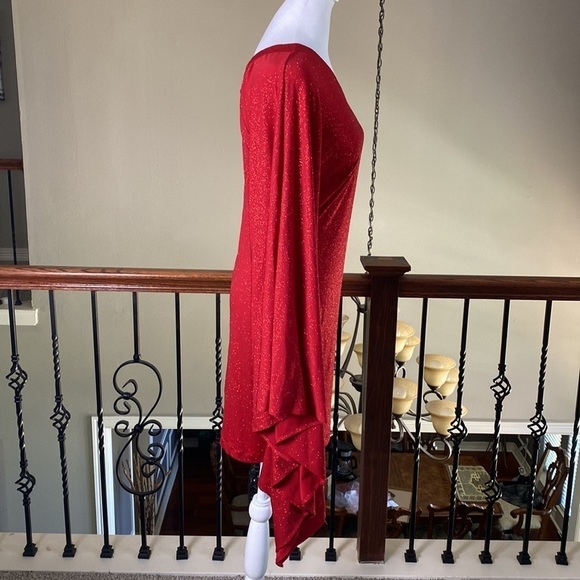 Venus Red One-Shoulder One Sleeve Party Cocktail Shimmer Short Mini Dress size M - Picture 4 of 10